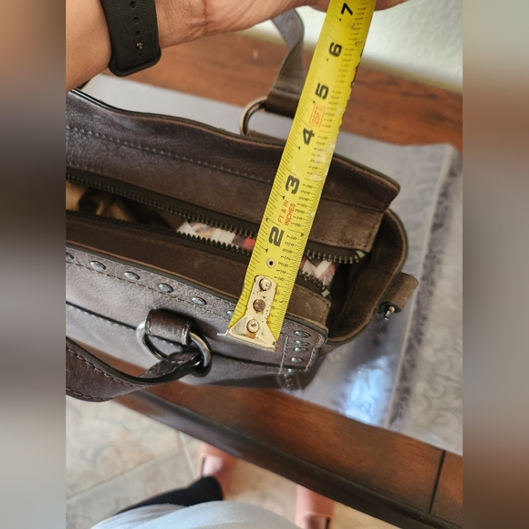 Frye & Co. Leather Stud Satchel Victoria Distressed Chocolate - Picture 7 of 14